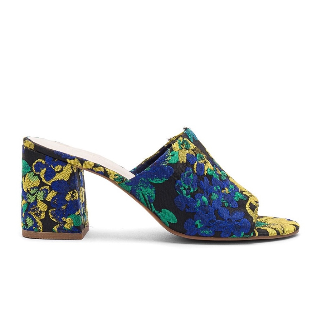 Saychelles Black, Blue, Green & Yellow Floral Open-Toe Heels